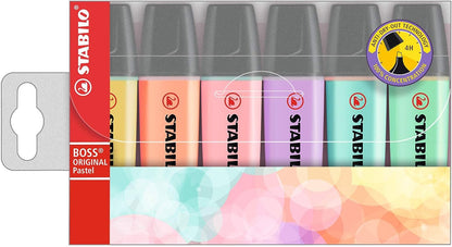 Pukka Pad Pastel Jotta Pad, A4, Pack of 3 & Highlighter - STABILO BOSS Original Pastel - Pack of 6 - Milky Yellow, Creamy Peach, Pink Blush, Lilac Haze, Hint of Mint, Touch of Turquoise + Highlighter