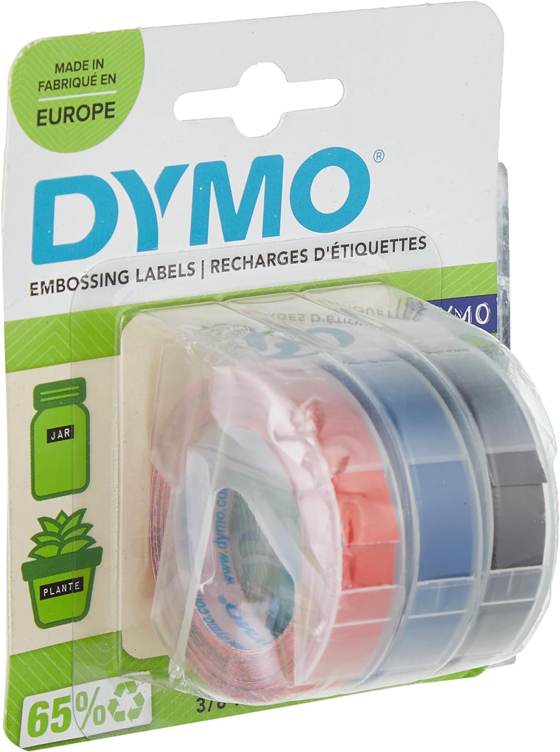 DYMO Original Prägeband | 3D schwarz | blau, rot und schwarz | 9 mm x 3 m | selbstklebendes Kunststoff Etikettenband | für Junior & Omega Beschriftungsgerät | 3 Stück