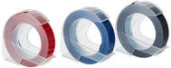 DYMO Original Prägeband | 3D schwarz | blau, rot und schwarz | 9 mm x 3 m | selbstklebendes Kunststoff Etikettenband | für Junior & Omega Beschriftungsgerät | 3 Stück