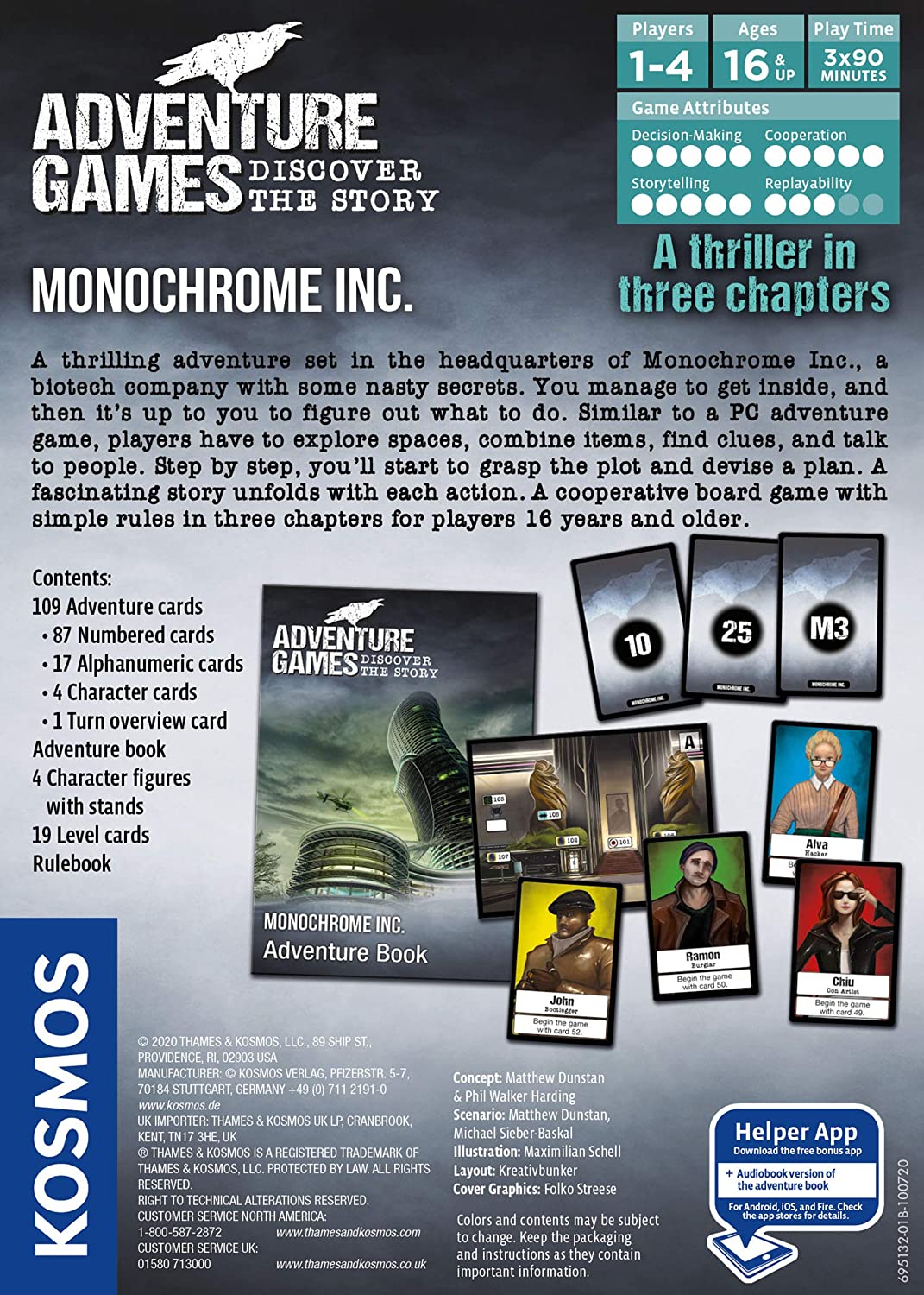 Thames & Kosmos, 695132, Adventure Game: Monochrome, Discover The Story, Cooperative Board Game,1-4 Players, Ages 16+