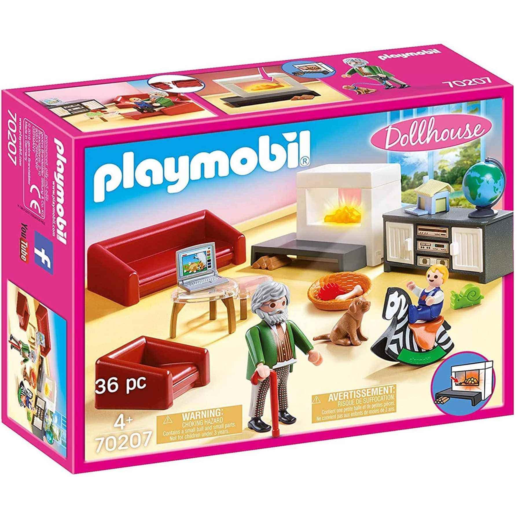 Playmobil 70207 Dollhouse Living Room with Fireplace, With Lighting Effect, for Children Ages 4+
