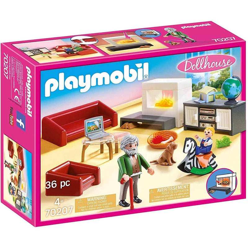 Playmobil 70207 Dollhouse Living Room with Fireplace, With Lighting Effect, for Children Ages 4+