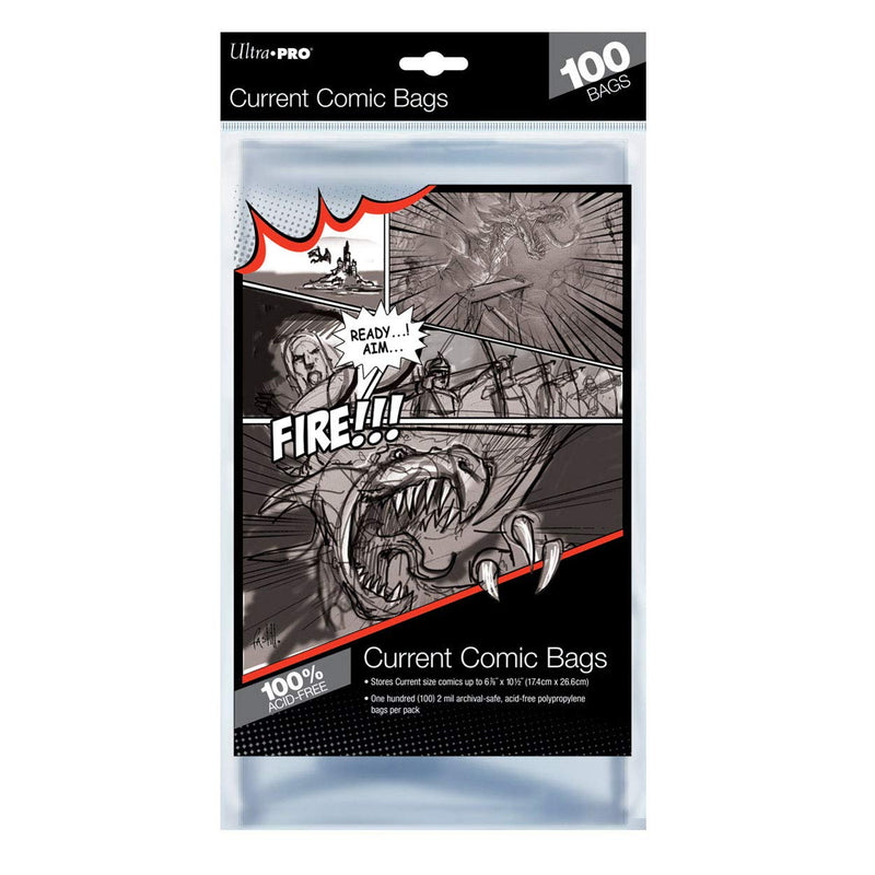 Ultra Pro 81975 Comic Bags-Current Size 17.5Cm X 26.5Cm (100Ct) X1, Multi Colour, 6-7/8 inch x 10-1/2 inch