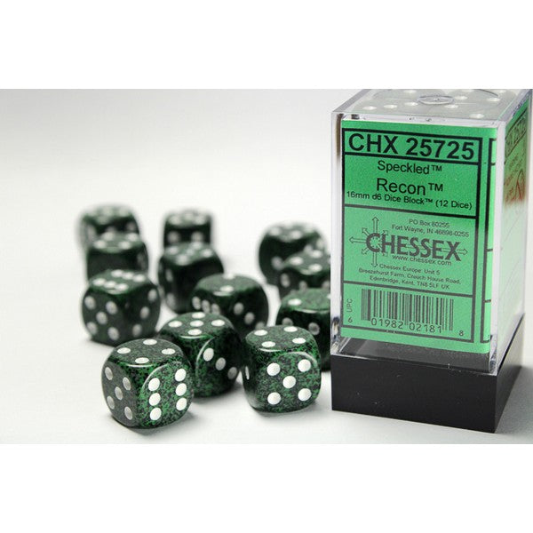 16mm d6 Dice with Pips: Set of 12 - Speckled Recon