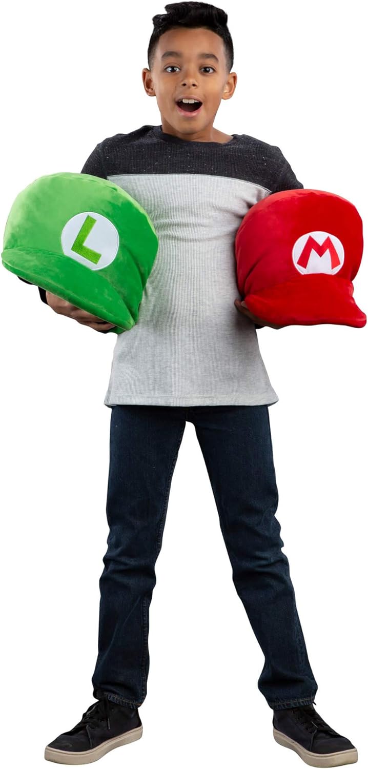 TOMY T12962 Mocchi Green Luigi Hat Plush 40 cm, Nintendo & Mario Merchandise Bedroom Accessories, Super Soft Toy for Boys and Girls, Mario Cushion Suitable from 3 Years, 14.5in x 7.25in