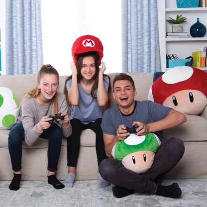 TOMY T12962 Mocchi Green Luigi Hat Plush 40 cm, Nintendo & Mario Merchandise Bedroom Accessories, Super Soft Toy for Boys and Girls, Mario Cushion Suitable from 3 Years, 14.5in x 7.25in