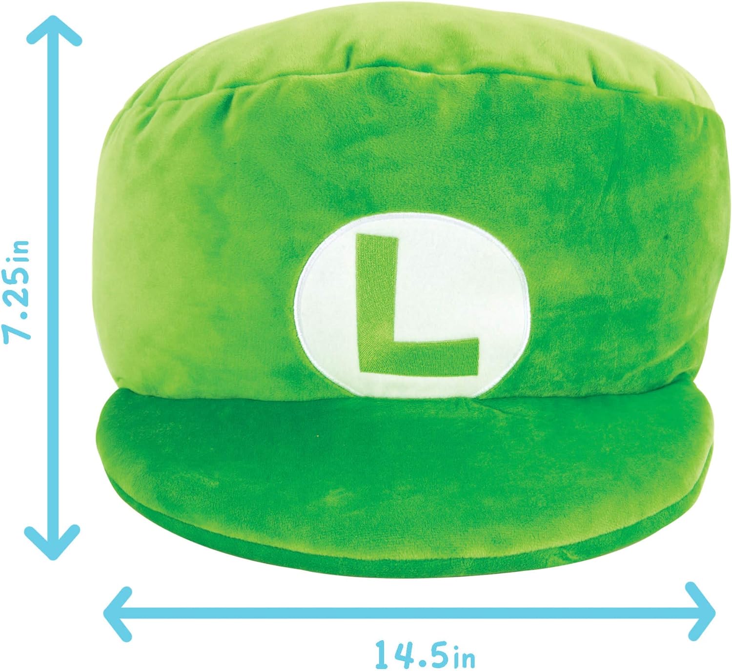 TOMY T12962 Mocchi Green Luigi Hat Plush 40 cm, Nintendo & Mario Merchandise Bedroom Accessories, Super Soft Toy for Boys and Girls, Mario Cushion Suitable from 3 Years, 14.5in x 7.25in
