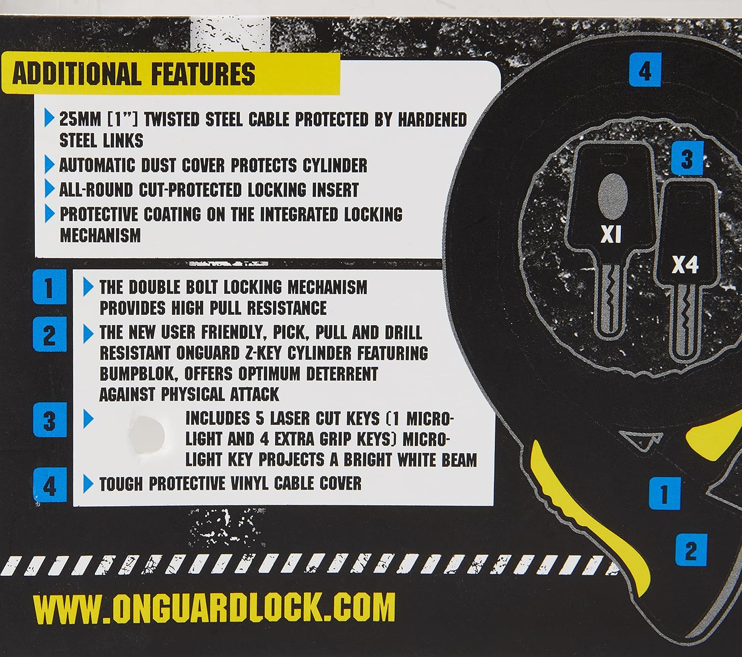 On-Guard Rottweiler-8024 Keyed Armoured Lock - Black, 12.0 x 2.5 cm