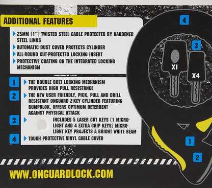 On-Guard Rottweiler-8024 Keyed Armoured Lock - Black, 12.0 x 2.5 cm