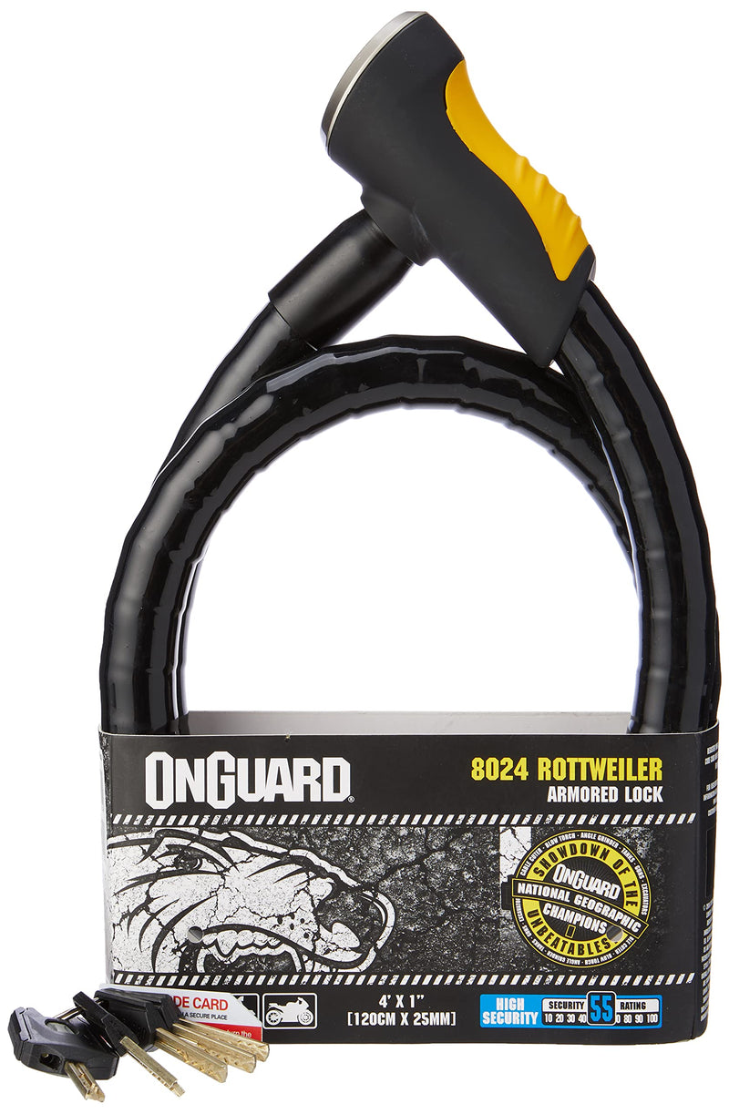 On-Guard Rottweiler-8024 Keyed Armoured Lock - Black, 12.0 x 2.5 cm