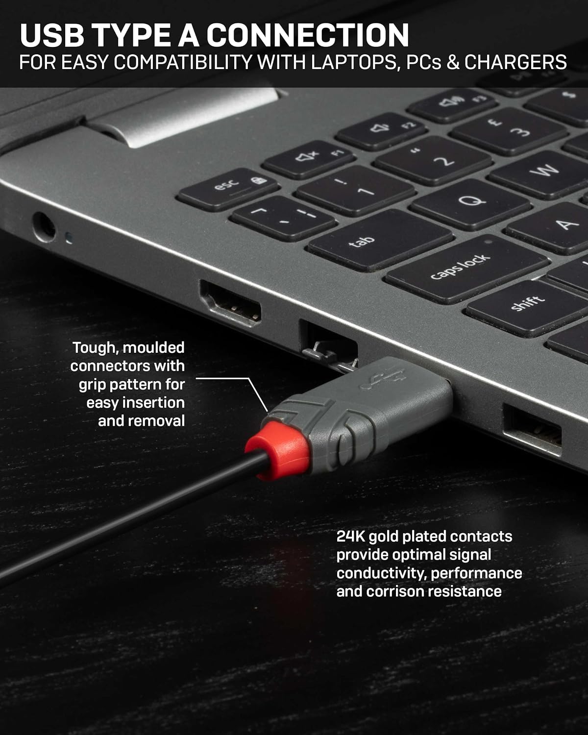 Lindy 2m USB 2.0 Type A to Mini-B Cable, Anthra Line, Pro Range, Gold Plated Contacts, Double Shielded, Durable, Flexible Pro Cable, Cameras, Hard Drives, GPS, Game Controllers, Music Equipment etc.