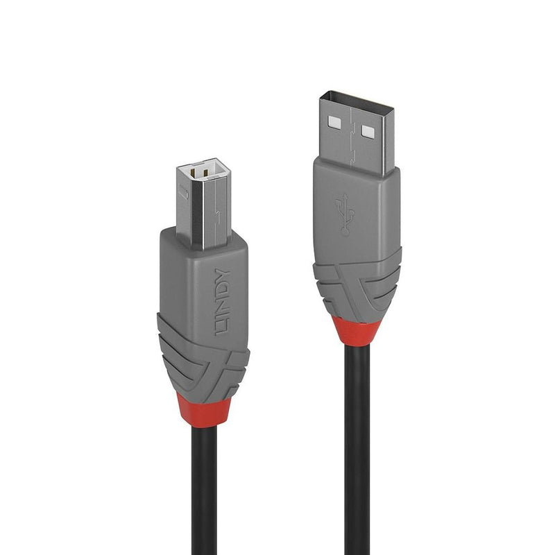 LINDY 2m USB 2.0 Type A to B Cable, Anthra Line, Black
