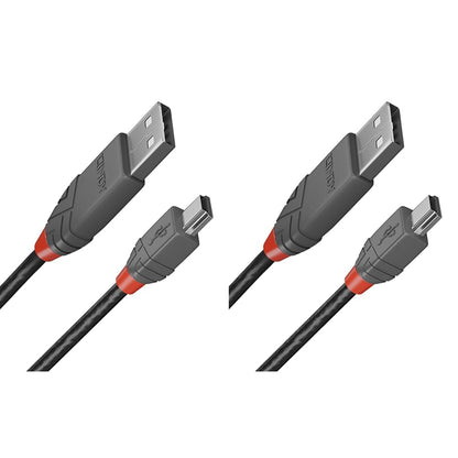 LINDY 5m USB 2.0 Type A to Mini-B Cable, Anthra Line, Pro Range, Gold Plated Contacts, Double Shielded, Durable, Flexible Pro Cable, Cameras, Hard Drives, GPS, Game Controllers, Music Equipment etc.