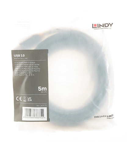 Lindy 5m USB 2.0 Printer Cable, USB-A to USB-B Cable ,Scanner and Printer cable for HP, Canon, Dell, Epson, Brother, Electric Piano, Anthra line