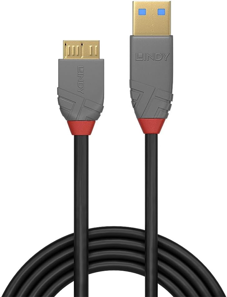 Lindy 36766 USB 3.2 Type A to Micro-B Cable, 5Gbps, Anthra Line, Black