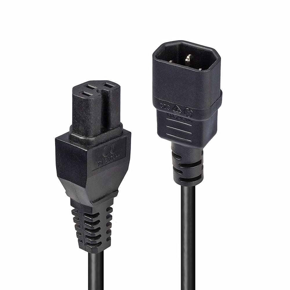 LINDY 30314 2m Hot Conditioned IEC Extension Cable IEC C14 to IEC C15 Power Lead - Black