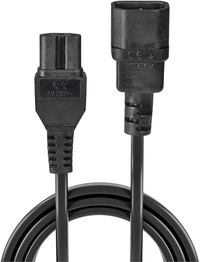 LINDY 30314 2m Hot Conditioned IEC Extension Cable IEC C14 to IEC C15 Power Lead - Black