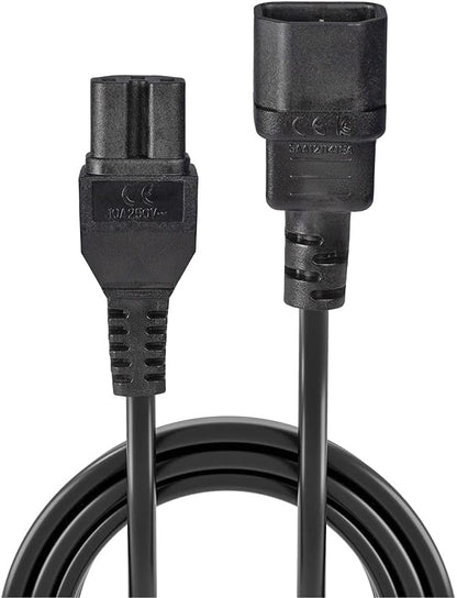 LINDY 30314 2m Hot Conditioned IEC Extension Cable IEC C14 to IEC C15 Power Lead - Black