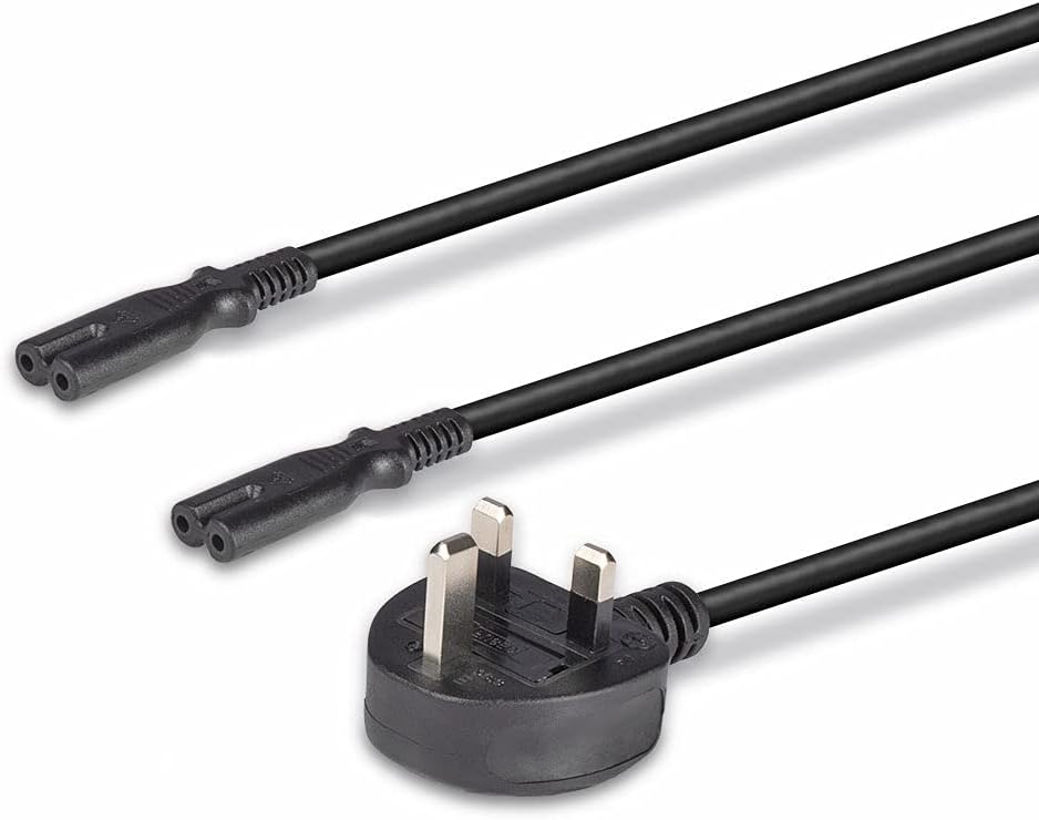 LINDY 2.5m UK Mains 3 Pin Plug to 2 x IEC C7 Splitter Power Cable/Figure 8 Lead, Black