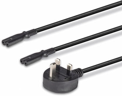 LINDY 2.5m UK Mains 3 Pin Plug to 2 x IEC C7 Splitter Power Cable/Figure 8 Lead, Black
