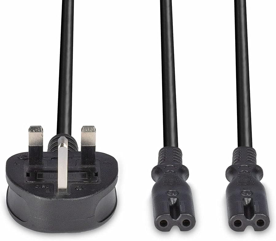 LINDY 2.5m UK Mains 3 Pin Plug to 2 x IEC C7 Splitter Power Cable/Figure 8 Lead, Black