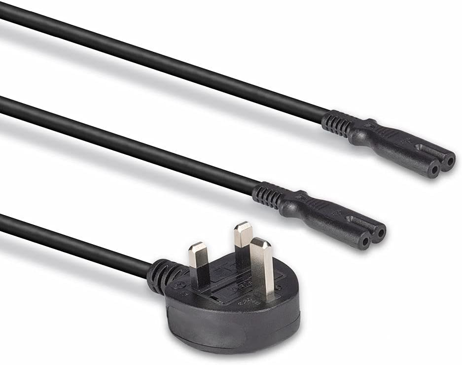 LINDY 2.5m UK Mains 3 Pin Plug to 2 x IEC C7 Splitter Power Cable/Figure 8 Lead, Black