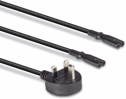 LINDY 2.5m UK Mains 3 Pin Plug to 2 x IEC C7 Splitter Power Cable/Figure 8 Lead, Black