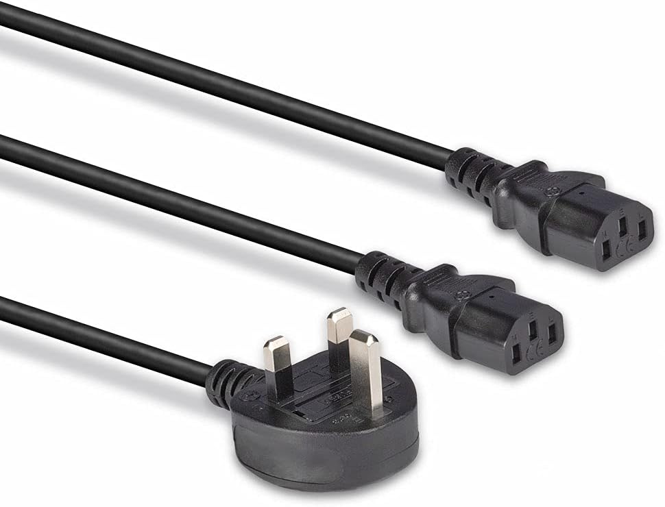 LINDY 30371 2.5m UK 3 Pin Plug to 2 x IEC C13 Splitter Extension Cable, Black