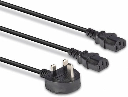 LINDY 30371 2.5m UK 3 Pin Plug to 2 x IEC C13 Splitter Extension Cable, Black