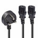 LINDY 30371 2.5m UK 3 Pin Plug to 2 x IEC C13 Splitter Extension Cable, Black