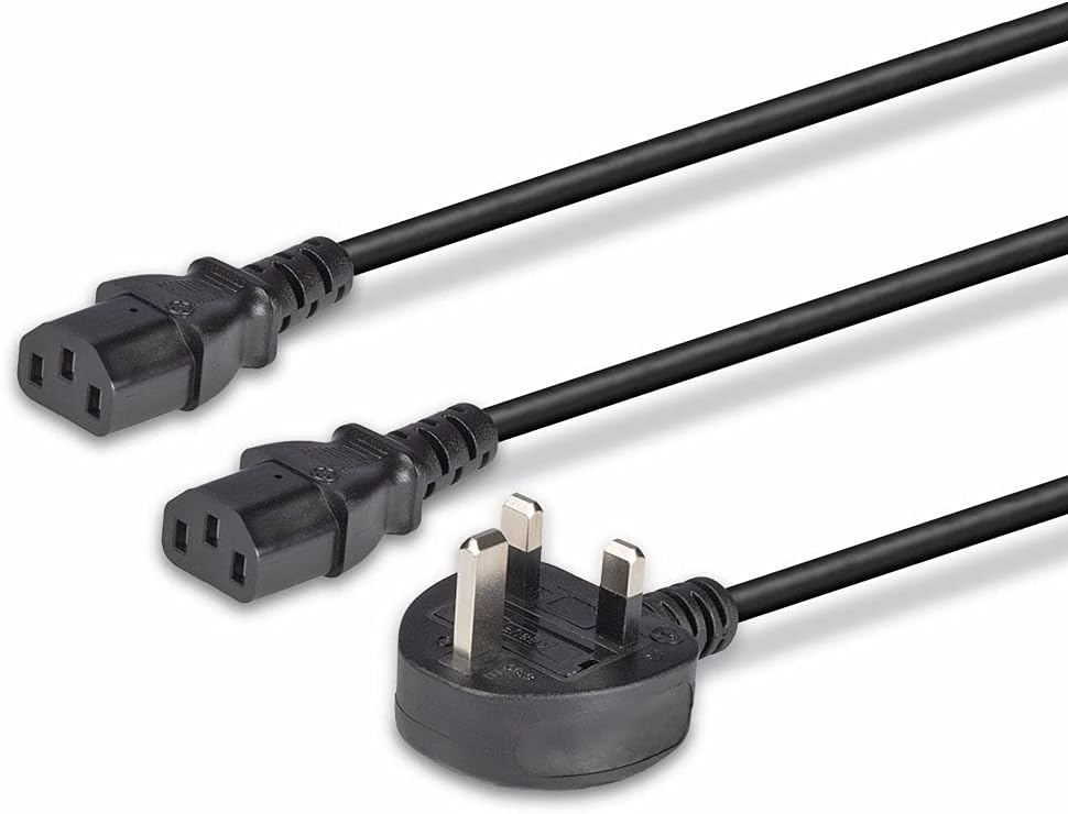 LINDY 30371 2.5m UK 3 Pin Plug to 2 x IEC C13 Splitter Extension Cable, Black