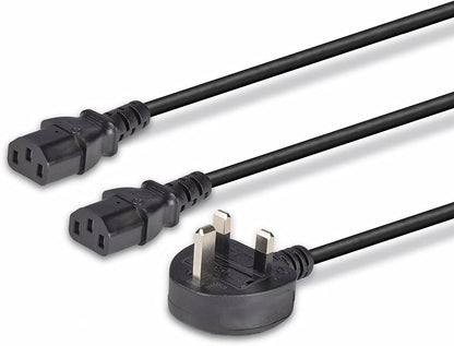 LINDY 30371 2.5m UK 3 Pin Plug to 2 x IEC C13 Splitter Extension Cable, Black