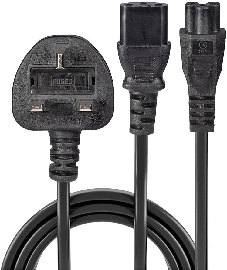 LINDY 30374 UK 3 Pin Plug to IEC C13 & IEC C5 Splitter Extension Cable, Black, 2.5m
