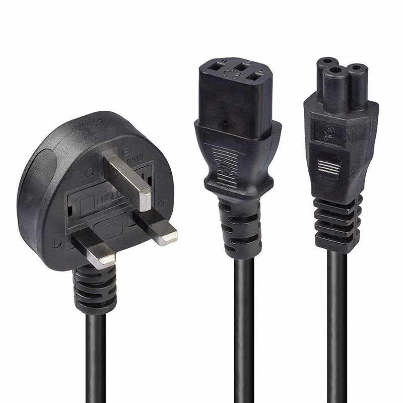 LINDY 30374 UK 3 Pin Plug to IEC C13 & IEC C5 Splitter Extension Cable, Black, 2.5m