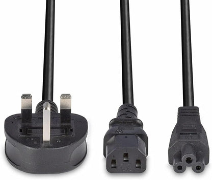 LINDY 30374 UK 3 Pin Plug to IEC C13 & IEC C5 Splitter Extension Cable, Black, 2.5m