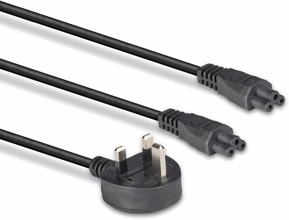 LINDY 30428 2.5 m UK 3 Pin Plug To IEC 2 x C5 Splitter Extension Cable - Black
