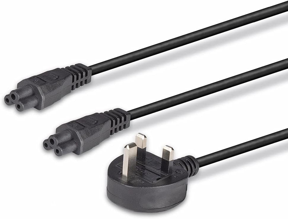 LINDY 30428 2.5 m UK 3 Pin Plug To IEC 2 x C5 Splitter Extension Cable - Black