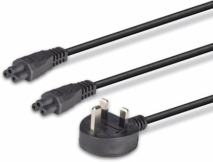 LINDY 30428 2.5 m UK 3 Pin Plug To IEC 2 x C5 Splitter Extension Cable - Black
