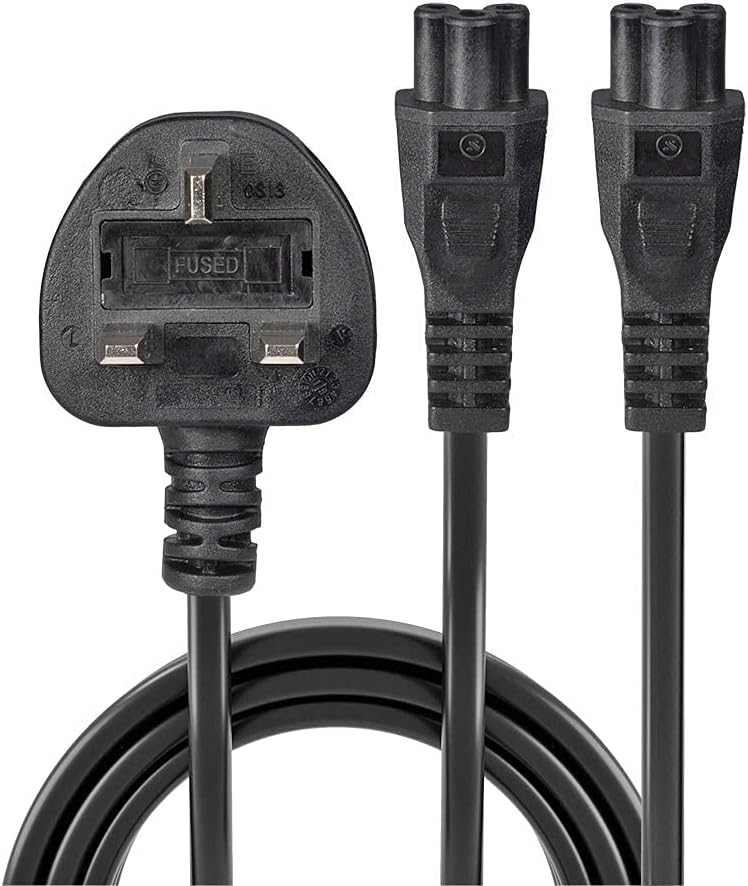 LINDY 30428 2.5 m UK 3 Pin Plug To IEC 2 x C5 Splitter Extension Cable - Black