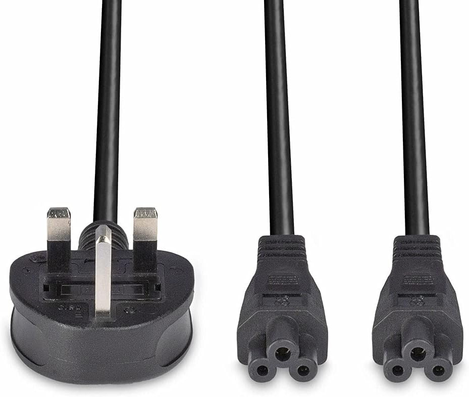 LINDY 30428 2.5 m UK 3 Pin Plug To IEC 2 x C5 Splitter Extension Cable - Black