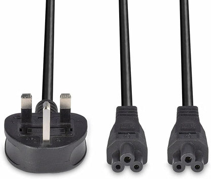 LINDY 30428 2.5 m UK 3 Pin Plug To IEC 2 x C5 Splitter Extension Cable - Black