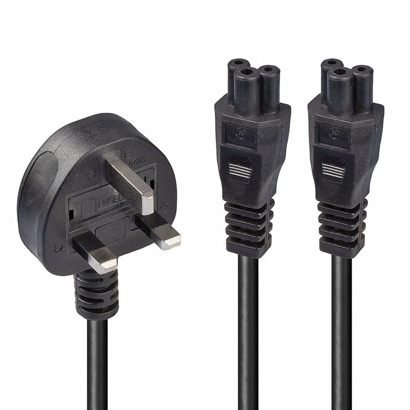 LINDY 30428 2.5 m UK 3 Pin Plug To IEC 2 x C5 Splitter Extension Cable - Black