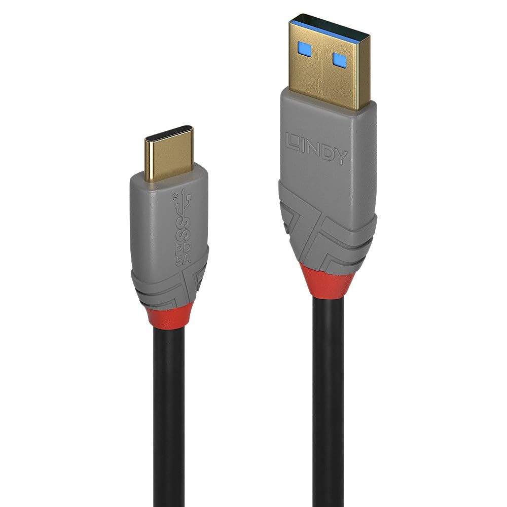 Lindy 36912 - Cable USB (1,5 m, USB C, USB A, 10000 Mbit/s, Negro, Gris
