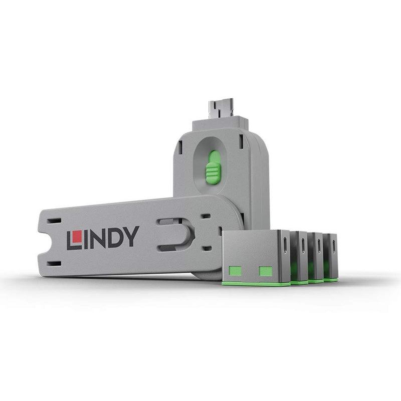 Lindy USB Port Blocker - Pack of 4, Green (40451