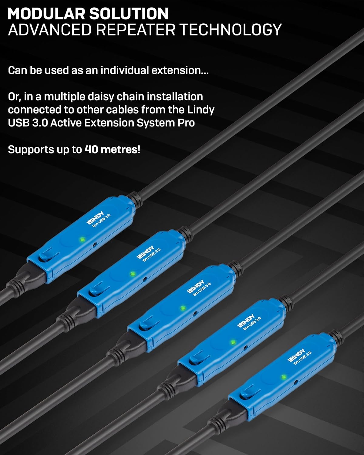 LINDY Active Pro Verlängerungskabel USB 3.0 (8 m) Blau