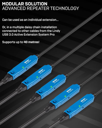 LINDY Active Pro Verlängerungskabel USB 3.0 (8 m) Blau