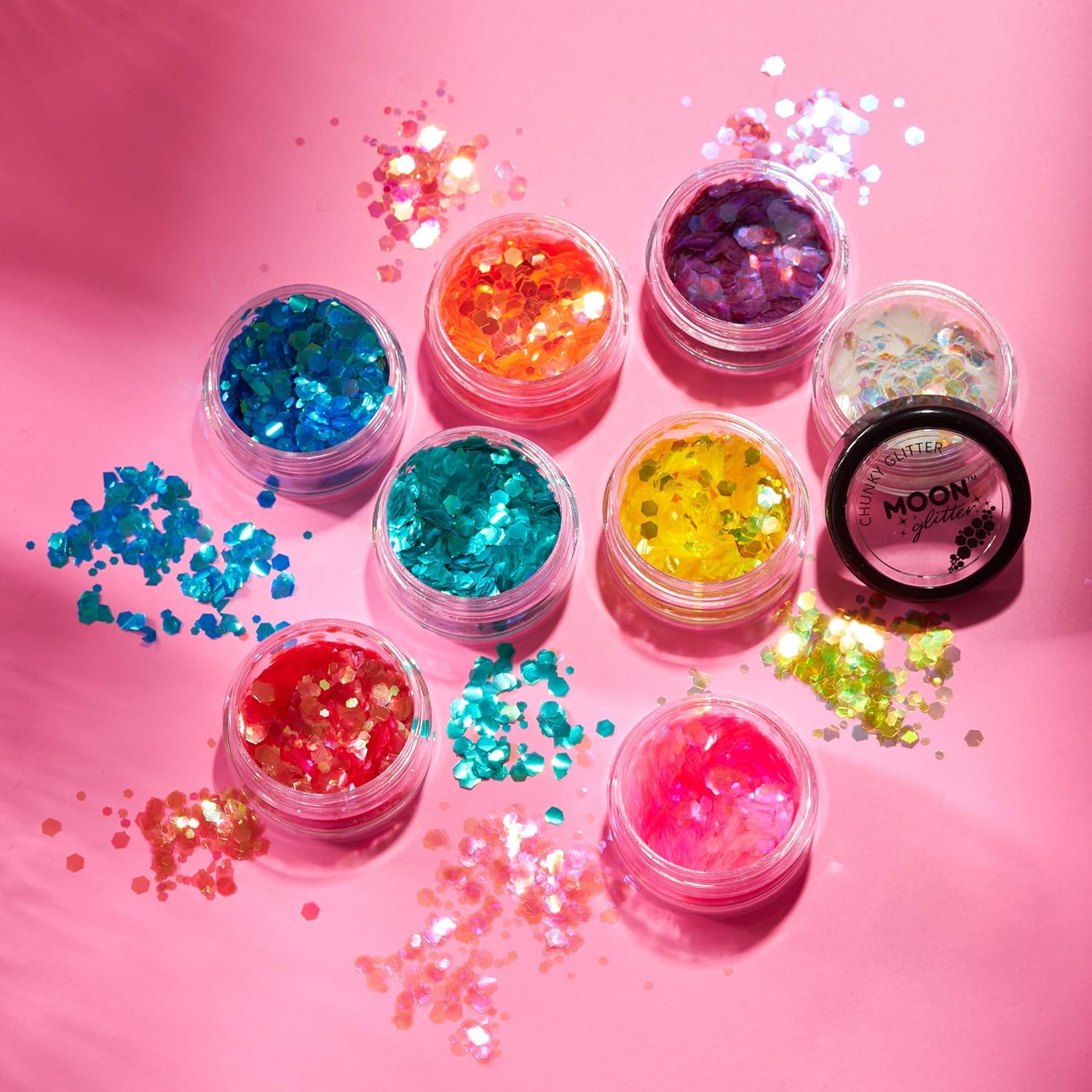 Smiffys Moon Glitter Iridescent Chunky Glitter, Pink