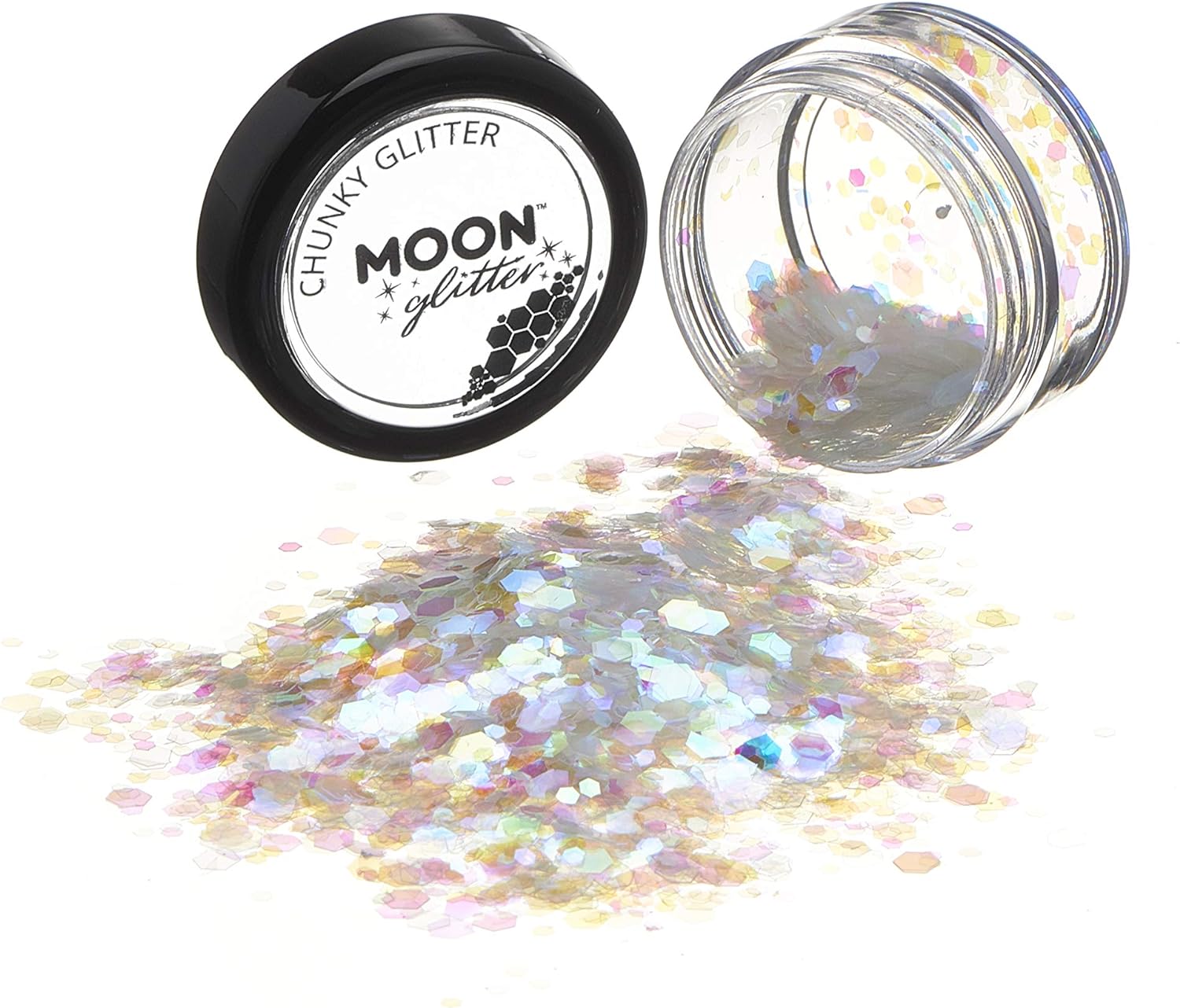 Smiffys Moon Glitter Iridescent Chunky Glitter, White