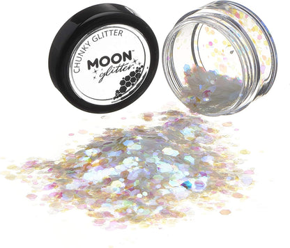 Smiffys Moon Glitter Iridescent Chunky Glitter, White