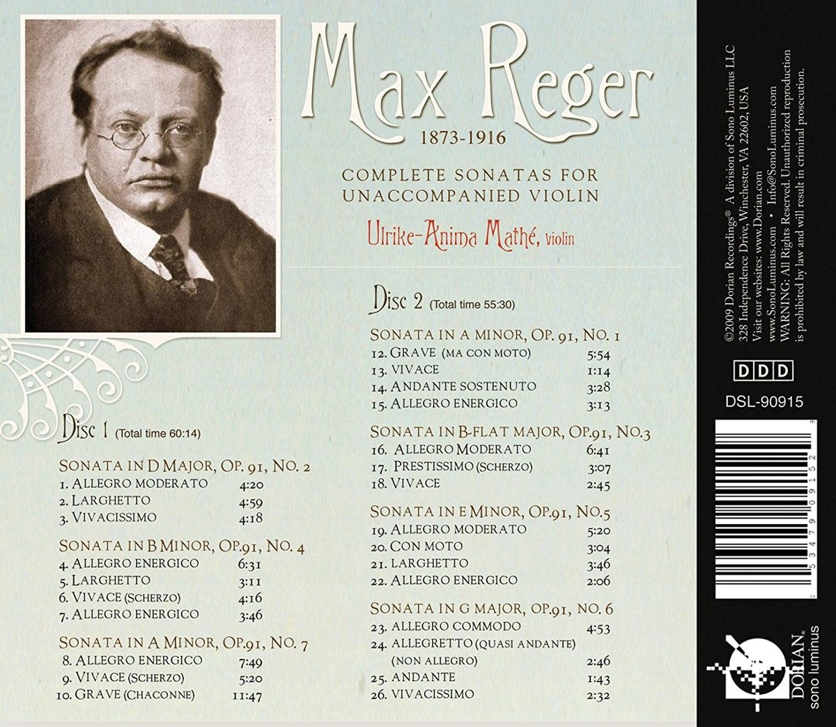 Max Reger: Opus 91 Sonatas for Unaccompanied Violin